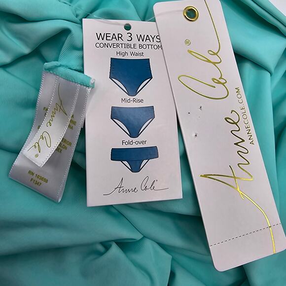 Anne Cole Womans size L Convertible High Waist Shirred Bikini Bottom Green NEW - Picture 5 of 7